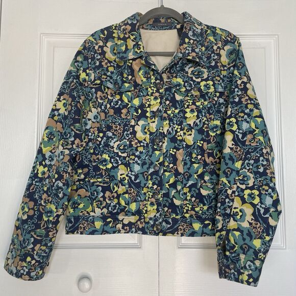 Liz Claiborne Floral Denim Jacket Women’s Size XL - Picture 1 of 12